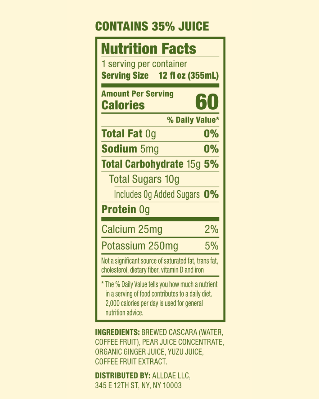 alldae superfruit soda Ginger Yuzu's nutrition facts made with real fruit juice and no artificial ingredients or preservatives.