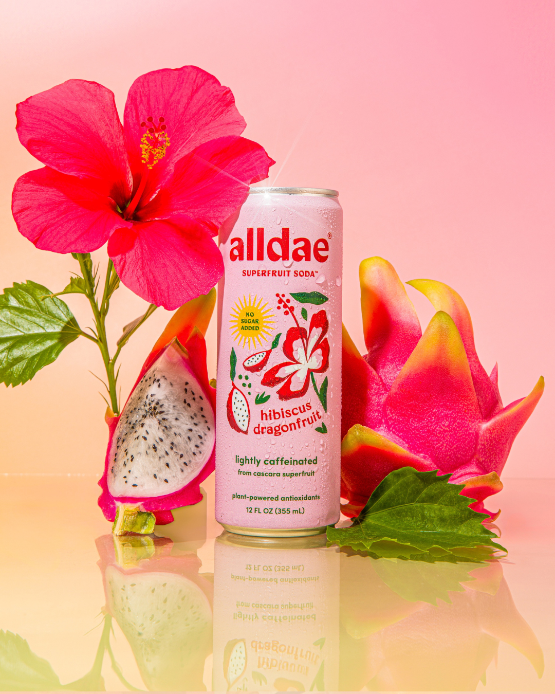 alldae superfruit soda Hibiscus Dragonfruit healthy soda alternative. No sugar added, no Stevia.